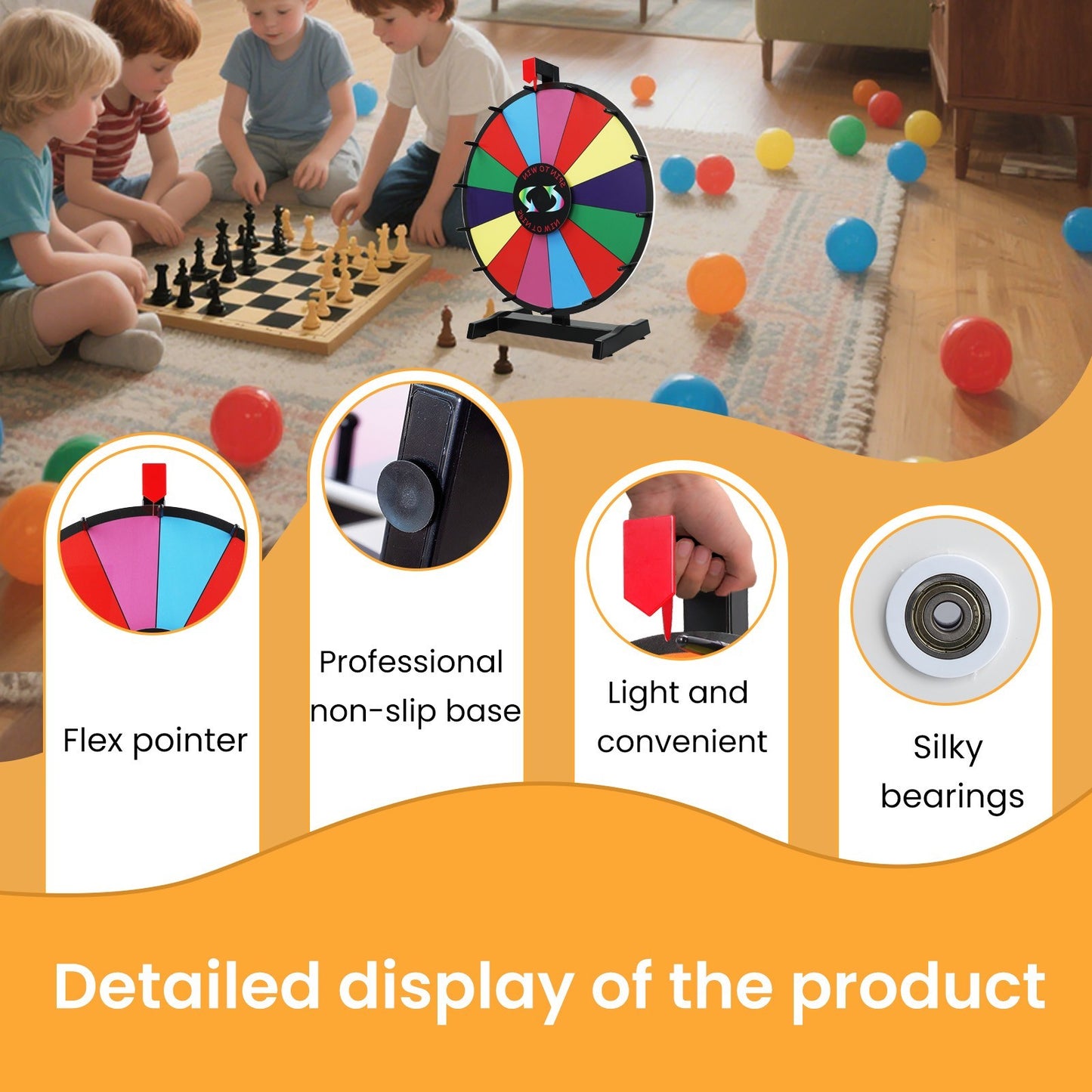 24" Prize Wheel 14 Slots Spinning with Stand Dry Erase Fortune Game Carnival