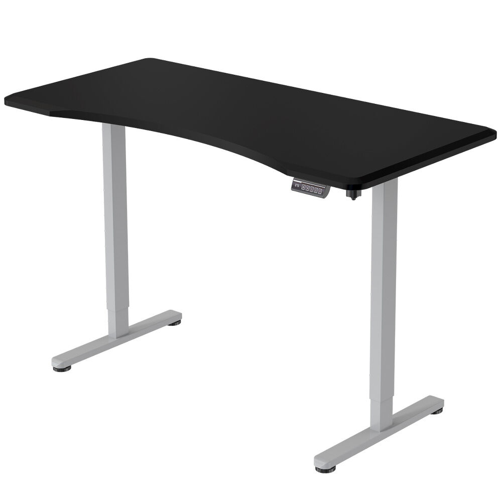 FORTIA Sit To Stand Up Standing Desk, 150x75cm, 72-118cm Electric Height Adjustable, Ergonomically Curved Edge, 50kg Rated, Black/Silver Frame