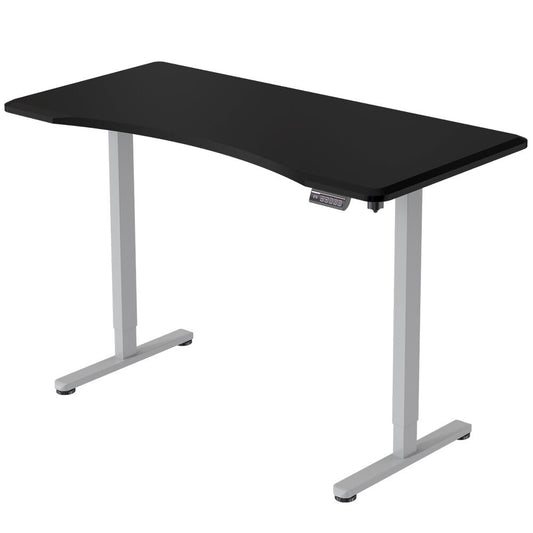 FORTIA Sit To Stand Up Standing Desk, 150x75cm, 72-118cm Electric Height Adjustable, Ergonomically Curved Edge, 50kg Rated, Black/Silver Frame