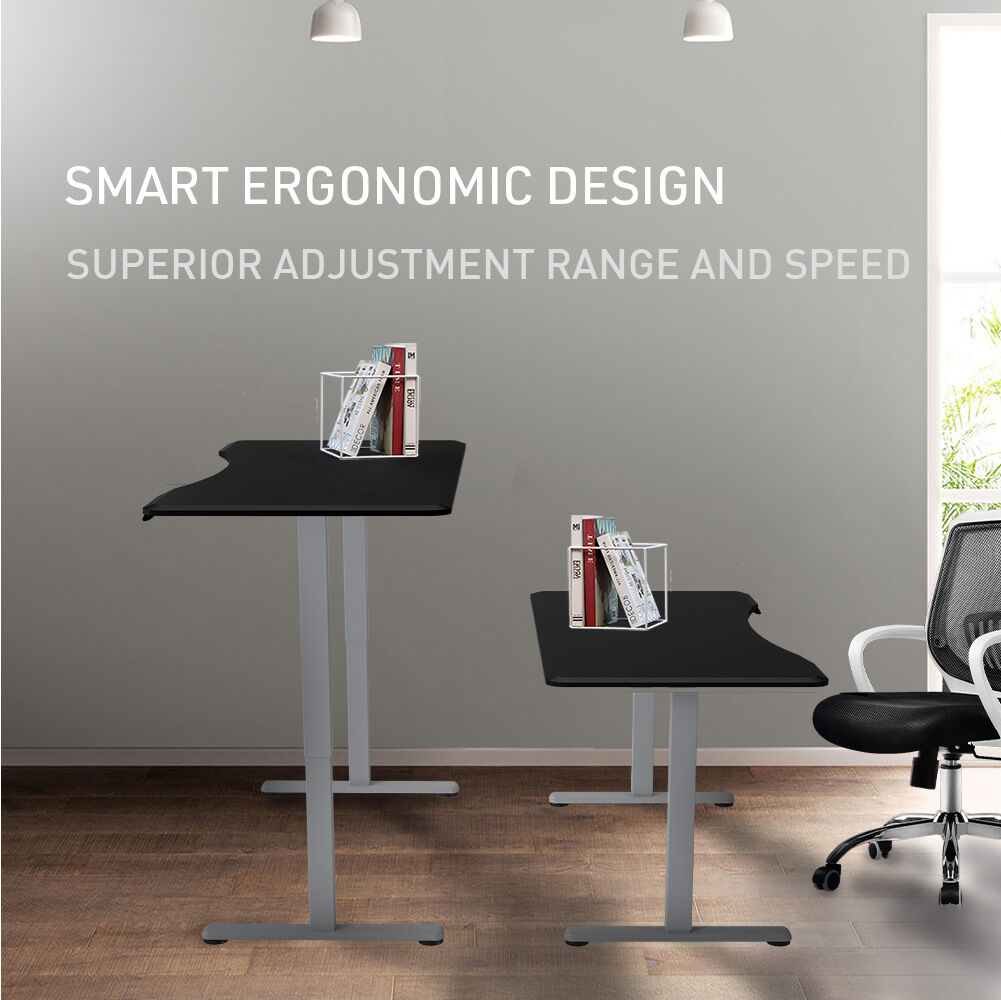 FORTIA Sit To Stand Up Standing Desk, 150x75cm, 72-118cm Electric Height Adjustable, Ergonomically Curved Edge, 50kg Rated, Black/Silver Frame