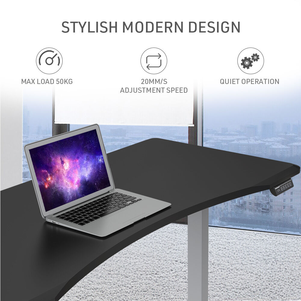 FORTIA Sit To Stand Up Standing Desk, 150x75cm, 72-118cm Electric Height Adjustable, Ergonomically Curved Edge, 50kg Rated, Black/Silver Frame