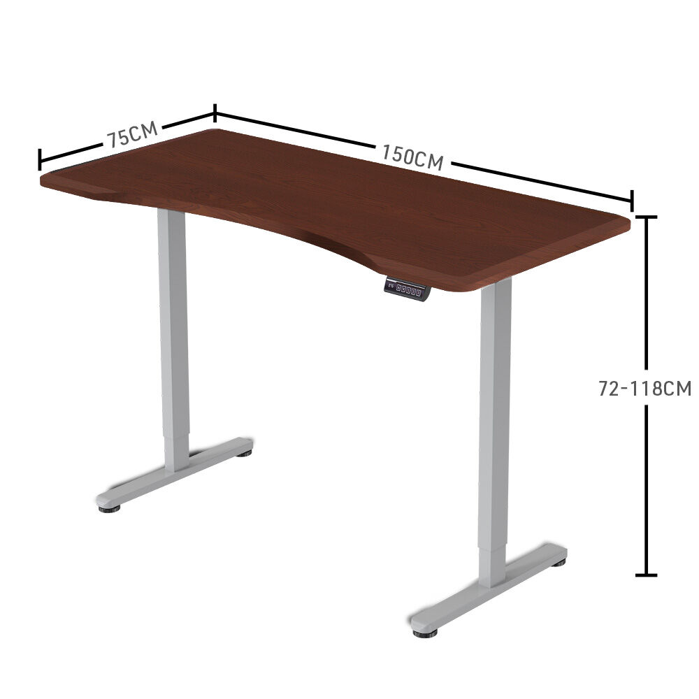 FORTIA Sit To Stand Up Standing Desk, 150x75cm, 72-118cm Electric Height Adjustable, Ergonomically Curved Edge, 50kg Rated, Walnut Style/Silver Frame