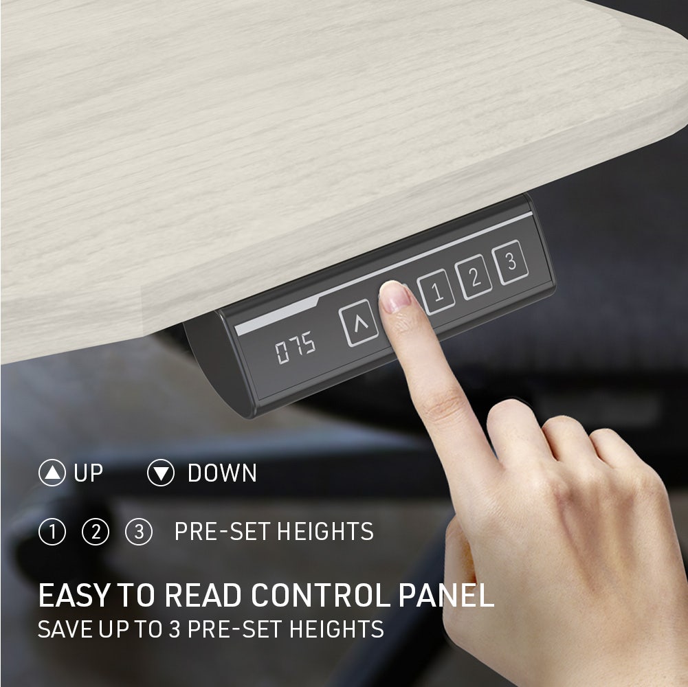 FORTIA Sit To Stand Up Standing Desk, 150x75cm, 72-118cm Electric Height Adjustable, Ergonomically Curved Edge, 50kg Rated, White Oak Style/Silver Frame
