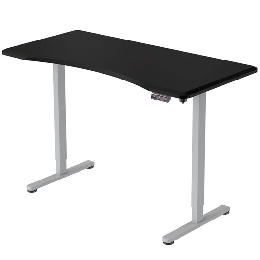 FORTIA Sit To Stand Up Standing Desk, 160x70cm, 72-118cm Electric Height Adjustable, Ergonomically Curved Edge, 50kg Rated, Black/Silver Frame