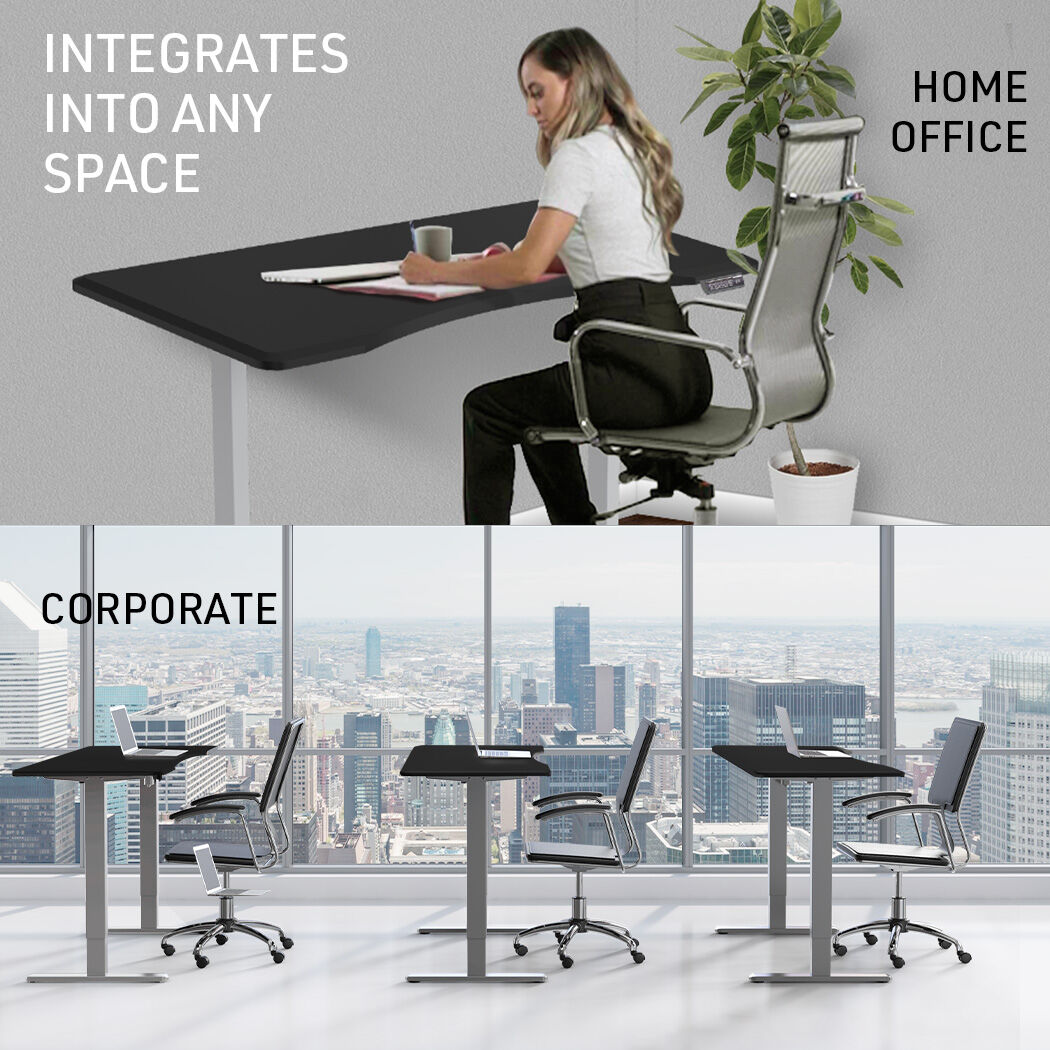FORTIA Sit To Stand Up Standing Desk, 160x70cm, 72-118cm Electric Height Adjustable, Ergonomically Curved Edge, 50kg Rated, Black/Silver Frame