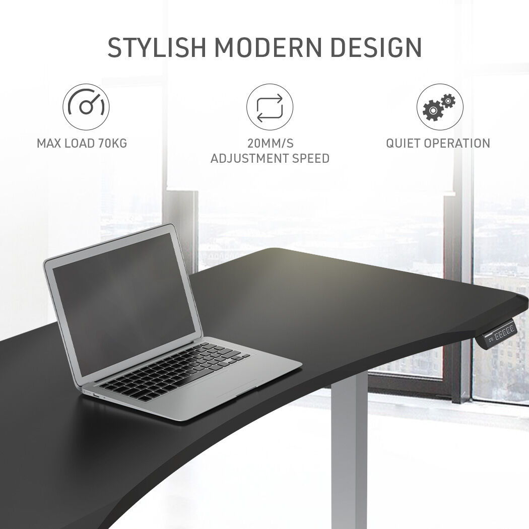 FORTIA Sit To Stand Up Standing Desk, 160x70cm, 72-118cm Electric Height Adjustable, Ergonomically Curved Edge, 50kg Rated, Black/Silver Frame