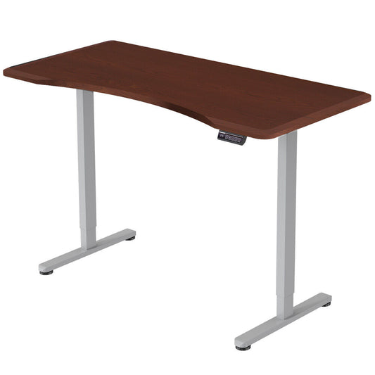 FORTIA Sit To Stand Up Standing Desk, 160x70cm, 72-118cm Electric Height Adjustable, Ergonomically Curved Edge, 50kg Rated, Walnut Style/Silver Frame