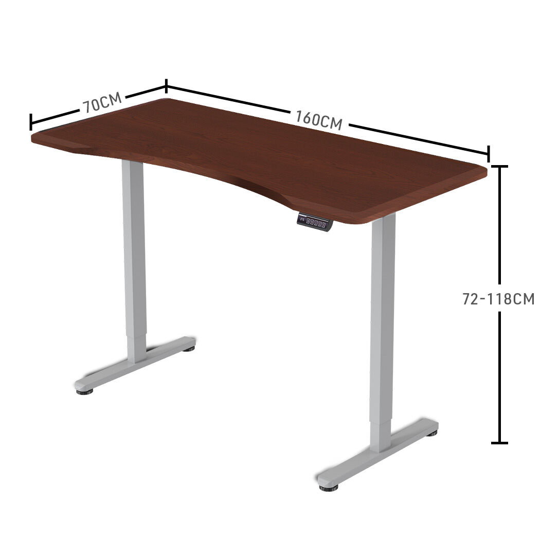 FORTIA Sit To Stand Up Standing Desk, 160x70cm, 72-118cm Electric Height Adjustable, Ergonomically Curved Edge, 50kg Rated, Walnut Style/Silver Frame
