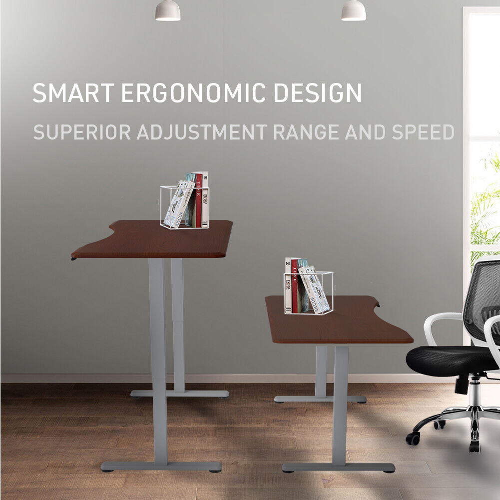 FORTIA Sit To Stand Up Standing Desk, 160x70cm, 72-118cm Electric Height Adjustable, Ergonomically Curved Edge, 50kg Rated, Walnut Style/Silver Frame