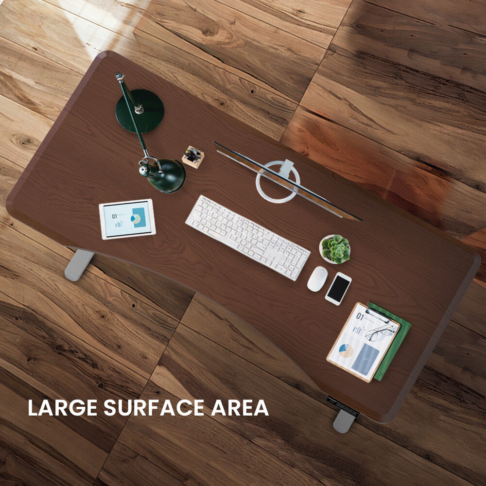 FORTIA Sit To Stand Up Standing Desk, 160x70cm, 72-118cm Electric Height Adjustable, Ergonomically Curved Edge, 50kg Rated, Walnut Style/Silver Frame