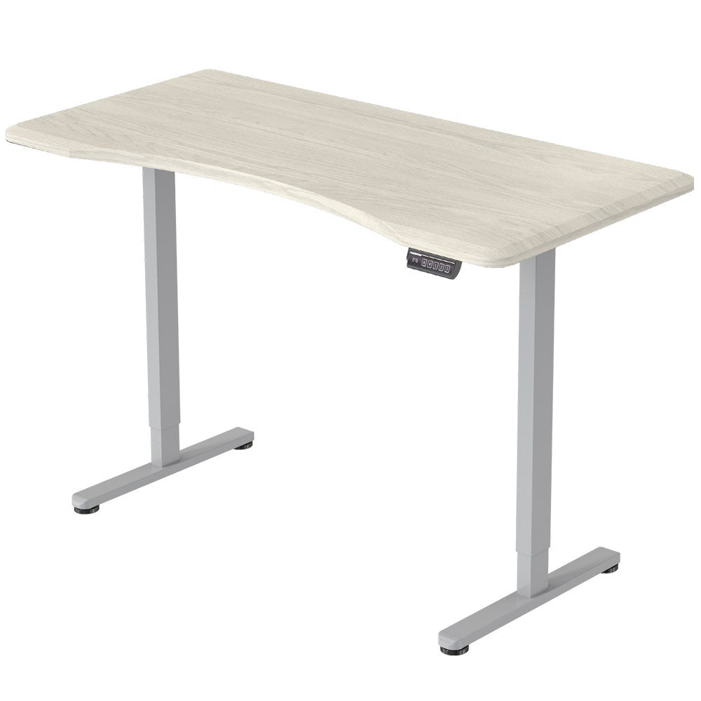 FORTIA Sit To Stand Up Standing Desk, 160x70cm, 72-118cm Electric Height Adjustable, Ergonomically Curved Edge, 50kg Rated, White Oak Style/Silver Frame