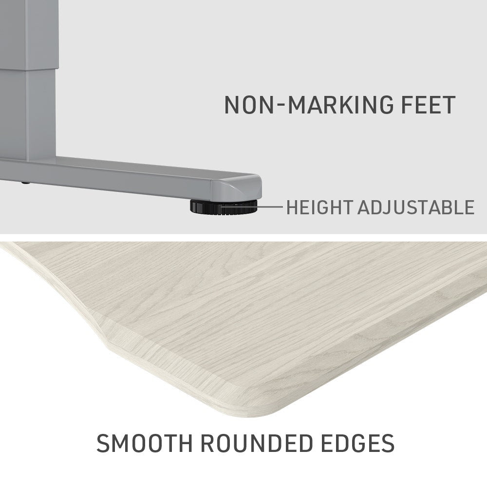 FORTIA Sit To Stand Up Standing Desk, 160x70cm, 72-118cm Electric Height Adjustable, Ergonomically Curved Edge, 50kg Rated, White Oak Style/Silver Frame