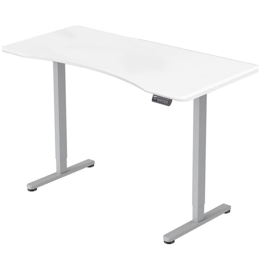 FORTIA Sit To Stand Up Standing Desk, 160x75cm, 72-118cm Electric Height Adjustable, Ergonomically Curved Edge, 50kg Rated, White/Silver Frame