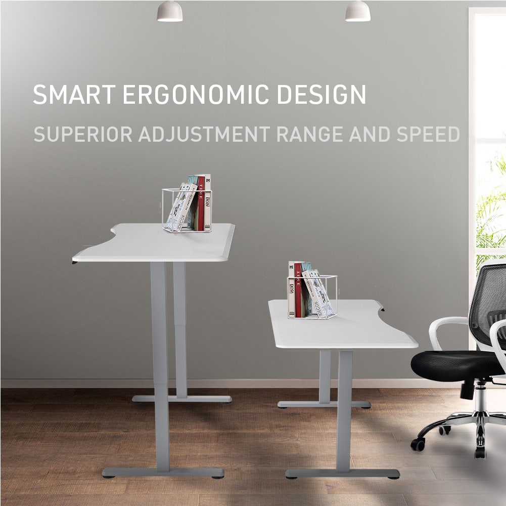 FORTIA Sit To Stand Up Standing Desk, 160x75cm, 72-118cm Electric Height Adjustable, Ergonomically Curved Edge, 50kg Rated, White/Silver Frame