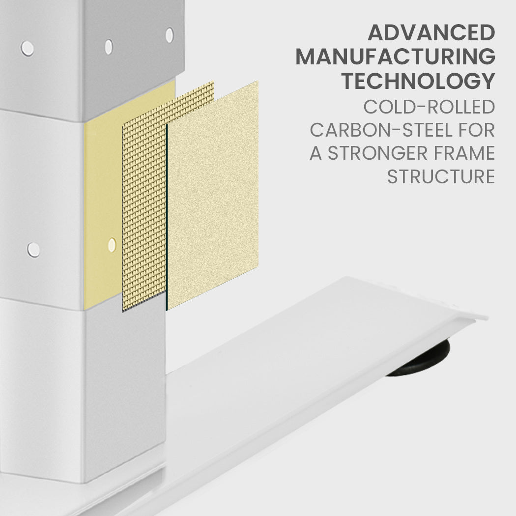 FORTIA 173W x 173W x 75D 3-Motor 120kg Load Adjustable Electric Sit to Stand Up Corner Desk - White/White Frame