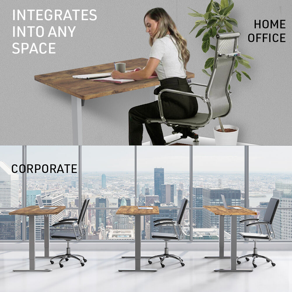 FORTIA Sit To Stand Up Standing Desk, 120x60cm, 72-118cm Electric Height Adjustable, 40kg Rated, Oak Style/Silver Frame