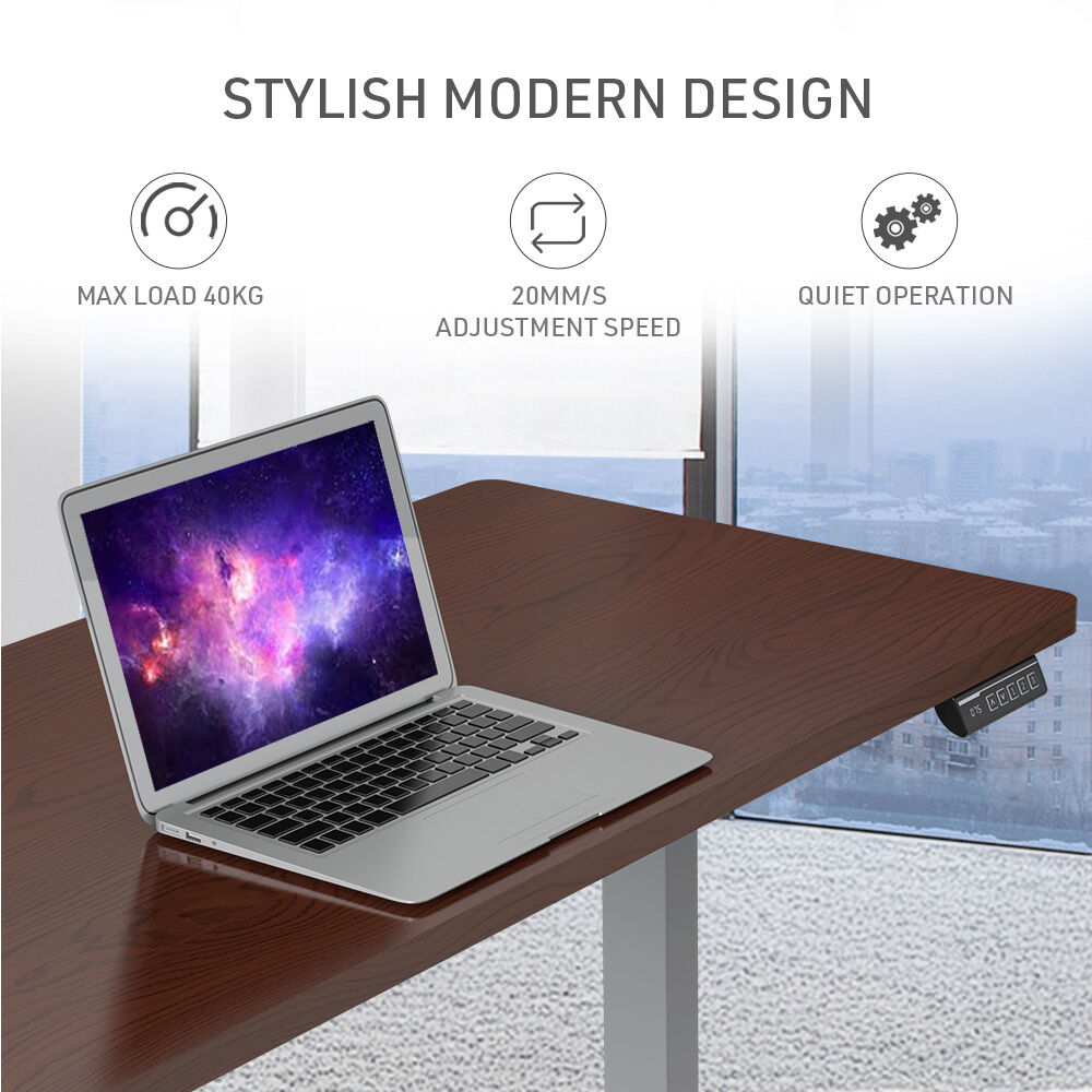 FORTIA Sit To Stand Up Standing Desk, 120x60cm, 72-118cm Electric Height Adjustable, 40kg Rated, Walnut Style/Silver Frame