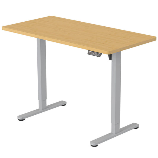 FORTIA Sit To Stand Up Standing Desk, 120x60cm, 72-118cm Electric Height Adjustable, 40kg Rated, White Oak Style/Silver Frame