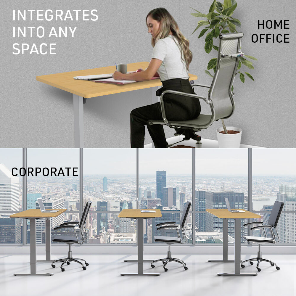 FORTIA Sit To Stand Up Standing Desk, 120x60cm, 72-118cm Electric Height Adjustable, 40kg Rated, White Oak Style/Silver Frame