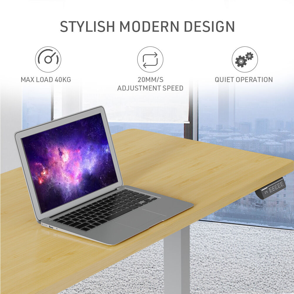 FORTIA Sit To Stand Up Standing Desk, 120x60cm, 72-118cm Electric Height Adjustable, 40kg Rated, White Oak Style/Silver Frame