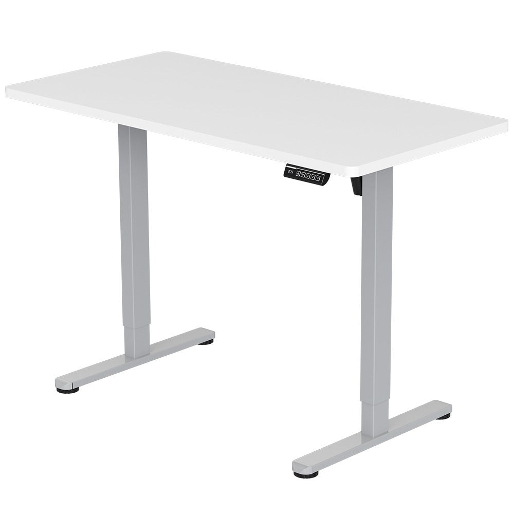 FORTIA Sit To Stand Up Standing Desk, 120x60cm, 72-118cm Electric Height Adjustable, 40kg Rated, White/Silver Frame