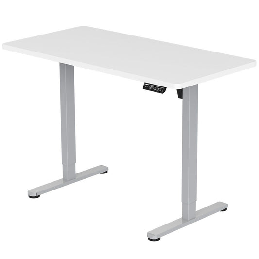 FORTIA Sit To Stand Up Standing Desk, 120x60cm, 72-118cm Electric Height Adjustable, 40kg Rated, White/Silver Frame
