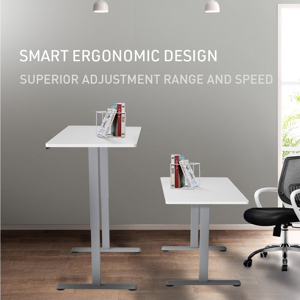 FORTIA Sit To Stand Up Standing Desk, 120x60cm, 72-118cm Electric Height Adjustable, 40kg Rated, White/Silver Frame