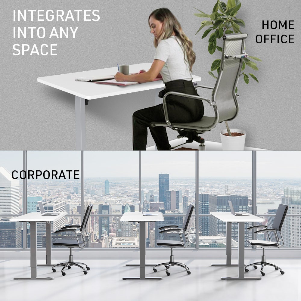 FORTIA Sit To Stand Up Standing Desk, 120x60cm, 72-118cm Electric Height Adjustable, 40kg Rated, White/Silver Frame