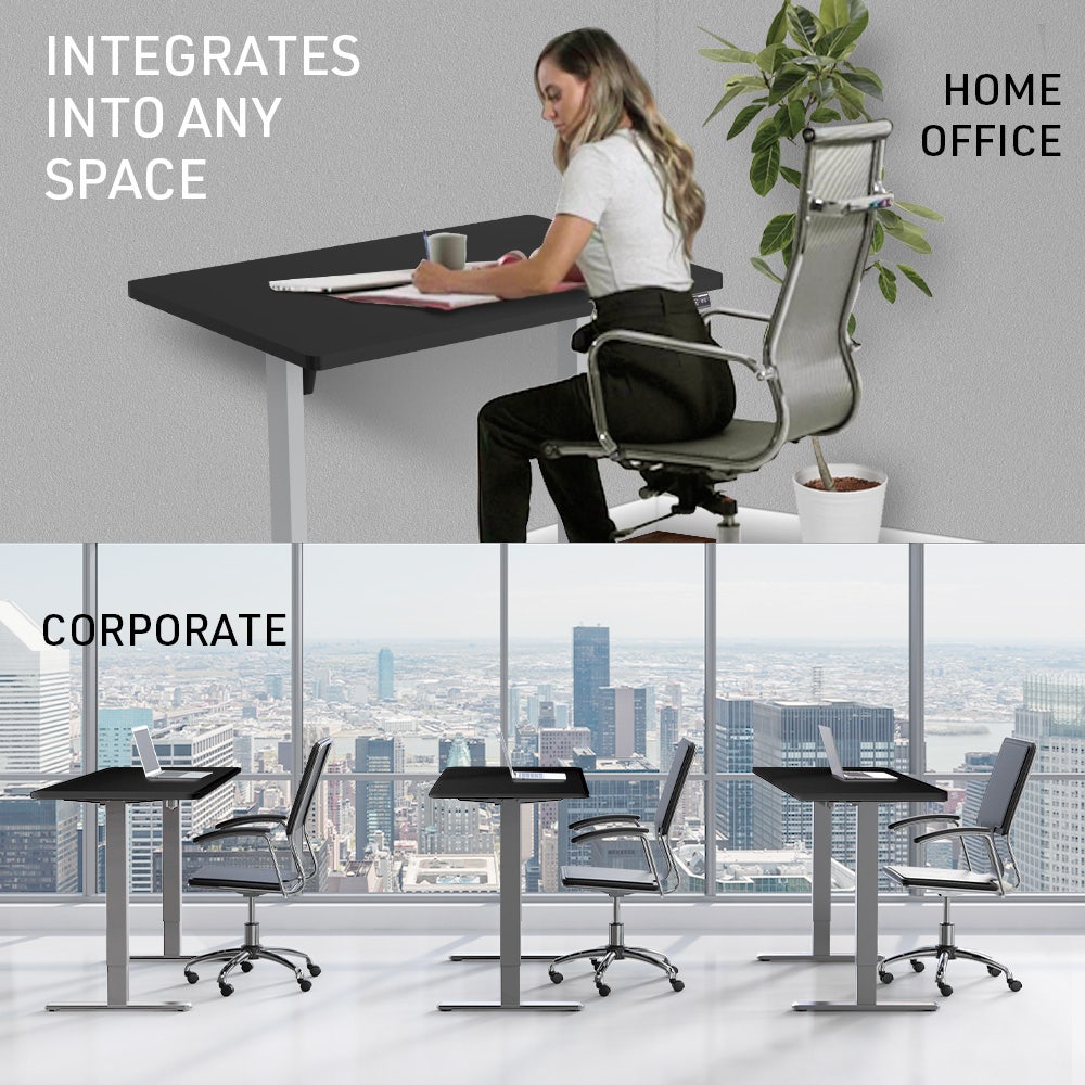 FORTIA Sit To Stand Up Standing Desk, 140x60cm, 72-118cm Electric Height Adjustable, 40kg Rated, Black/Silver Frame