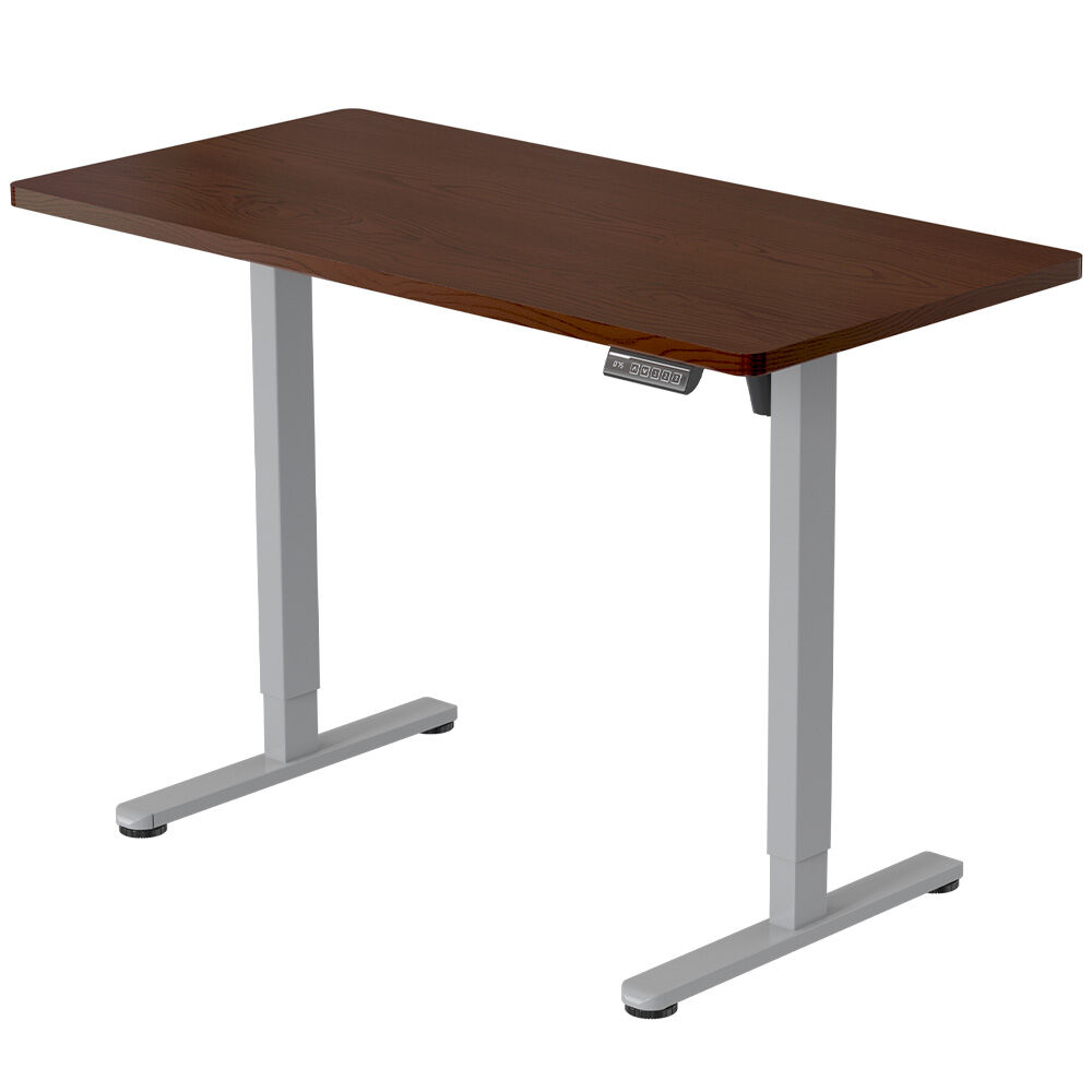 FORTIA Sit To Stand Up Standing Desk, 140x60cm, 72-118cm Electric Height Adjustable, 40kg Rated, Walnut Style/Silver Frame