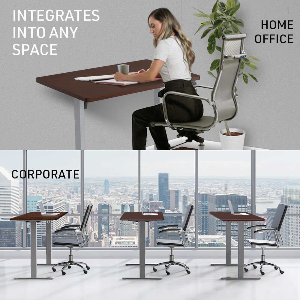 FORTIA Sit To Stand Up Standing Desk, 140x60cm, 72-118cm Electric Height Adjustable, 40kg Rated, Walnut Style/Silver Frame