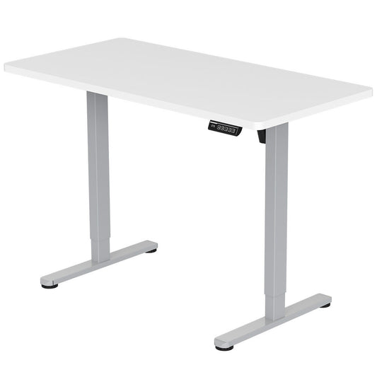 FORTIA Sit To Stand Up Standing Desk, 140x60cm, 72-118cm Electric Height Adjustable, 40kg Rated, White/Silver Frame