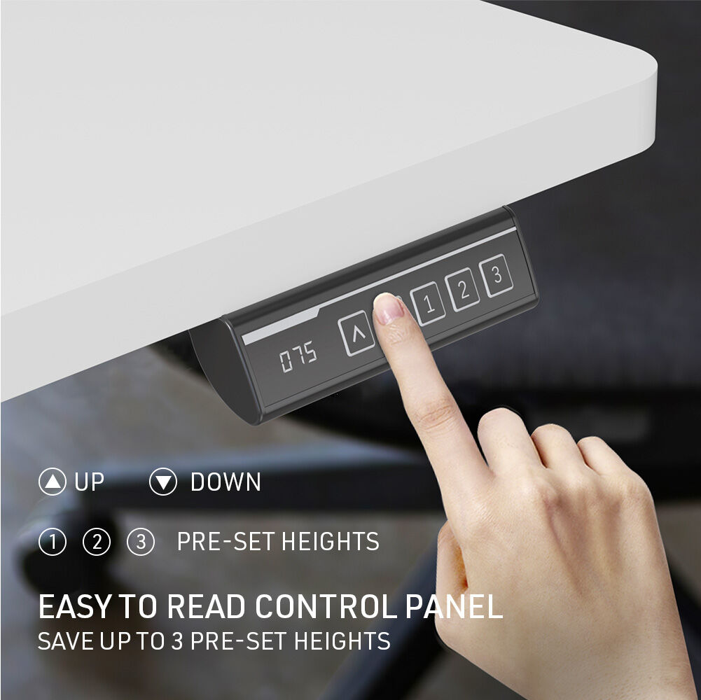 FORTIA Sit To Stand Up Standing Desk, 140x60cm, 72-118cm Electric Height Adjustable, 40kg Rated, White/Silver Frame