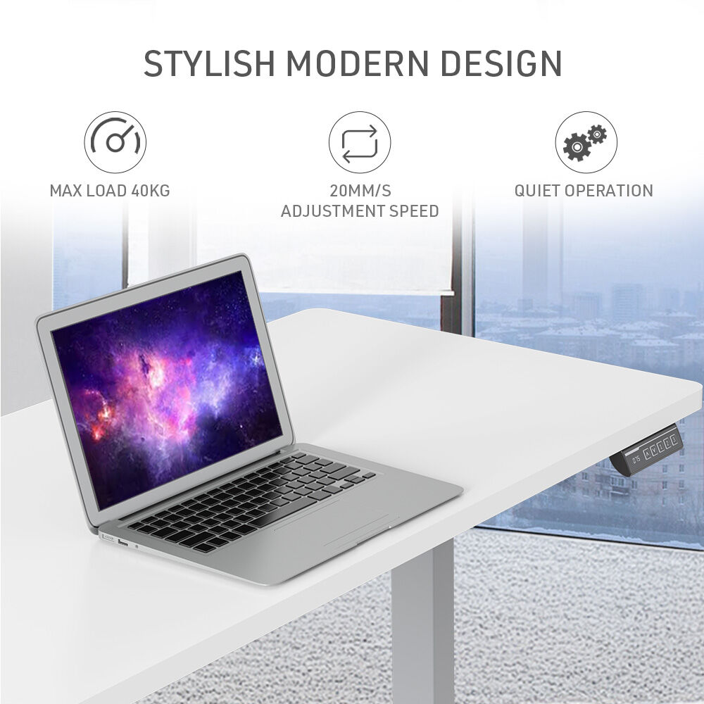 FORTIA Sit To Stand Up Standing Desk, 140x60cm, 72-118cm Electric Height Adjustable, 40kg Rated, White/Silver Frame