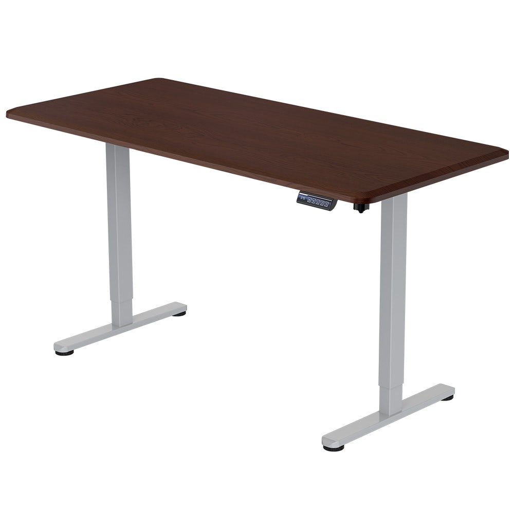 FORTIA Sit To Stand Up Standing Desk, 150x75cm, 72-118cm, Height Adjustable, 50kg Rated, Walnut Style/Silver Frame