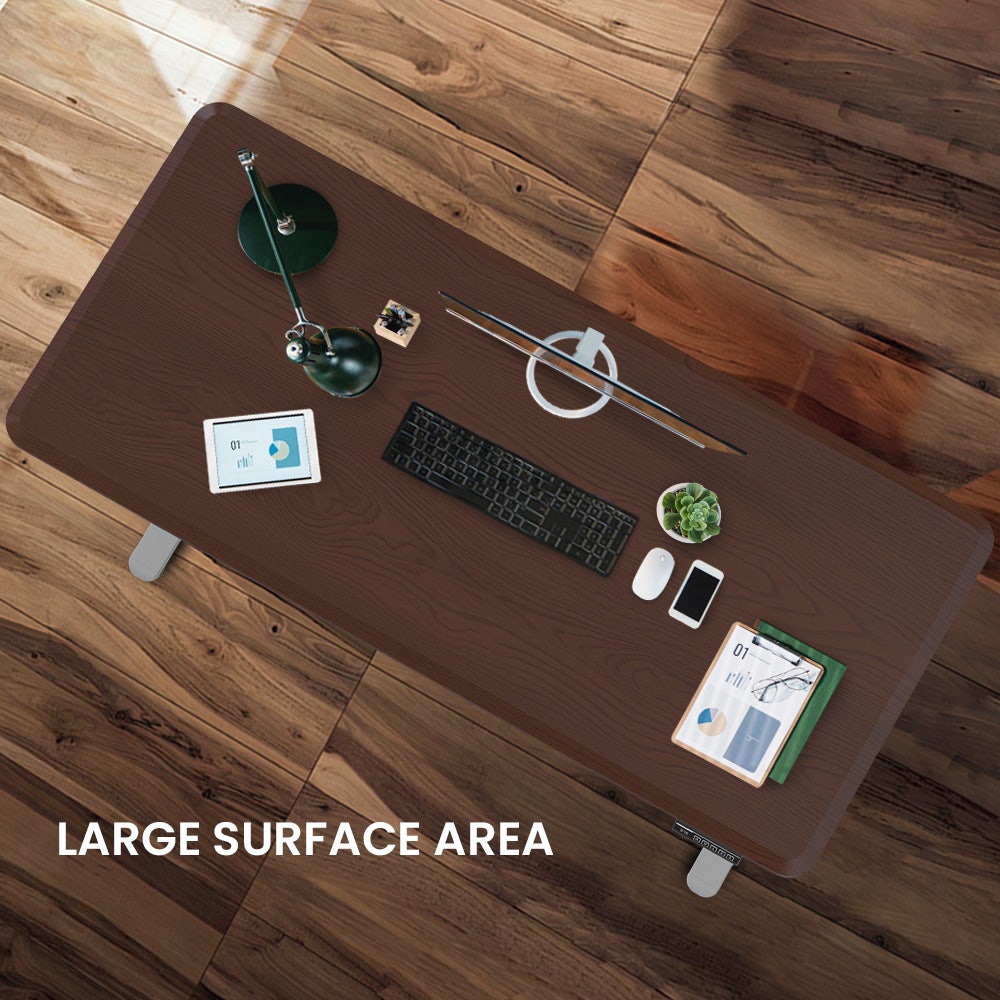 FORTIA Sit To Stand Up Standing Desk, 150x75cm, 72-118cm, Height Adjustable, 50kg Rated, Walnut Style/Silver Frame