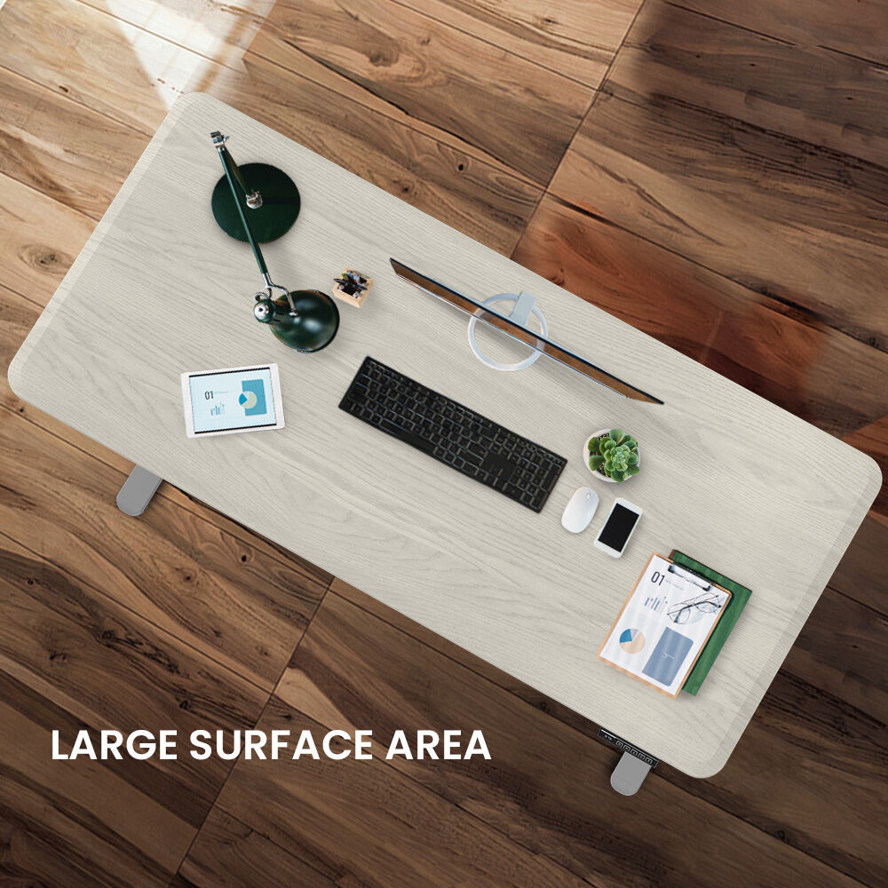 FORTIA Sit To Stand Up Standing Desk, 150x75cm, 72-118cm, Height Adjustable, 50kg Rated, White Oak Style/Silver Frame