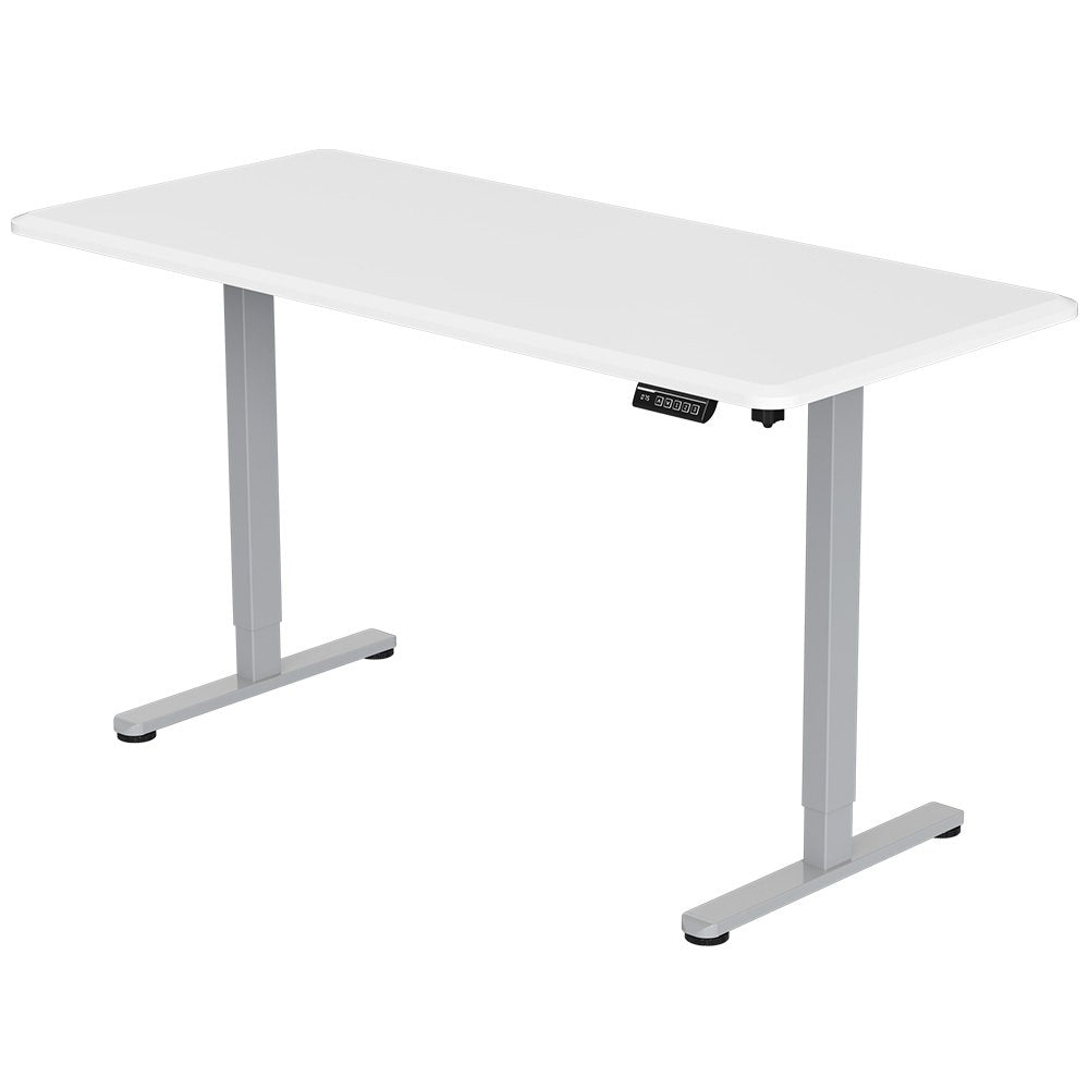 FORTIA Sit To Stand Up Standing Desk, 150x75cm, 72-118cm, Height Adjustable, 50kg Rated, Matte White/Silver Frame