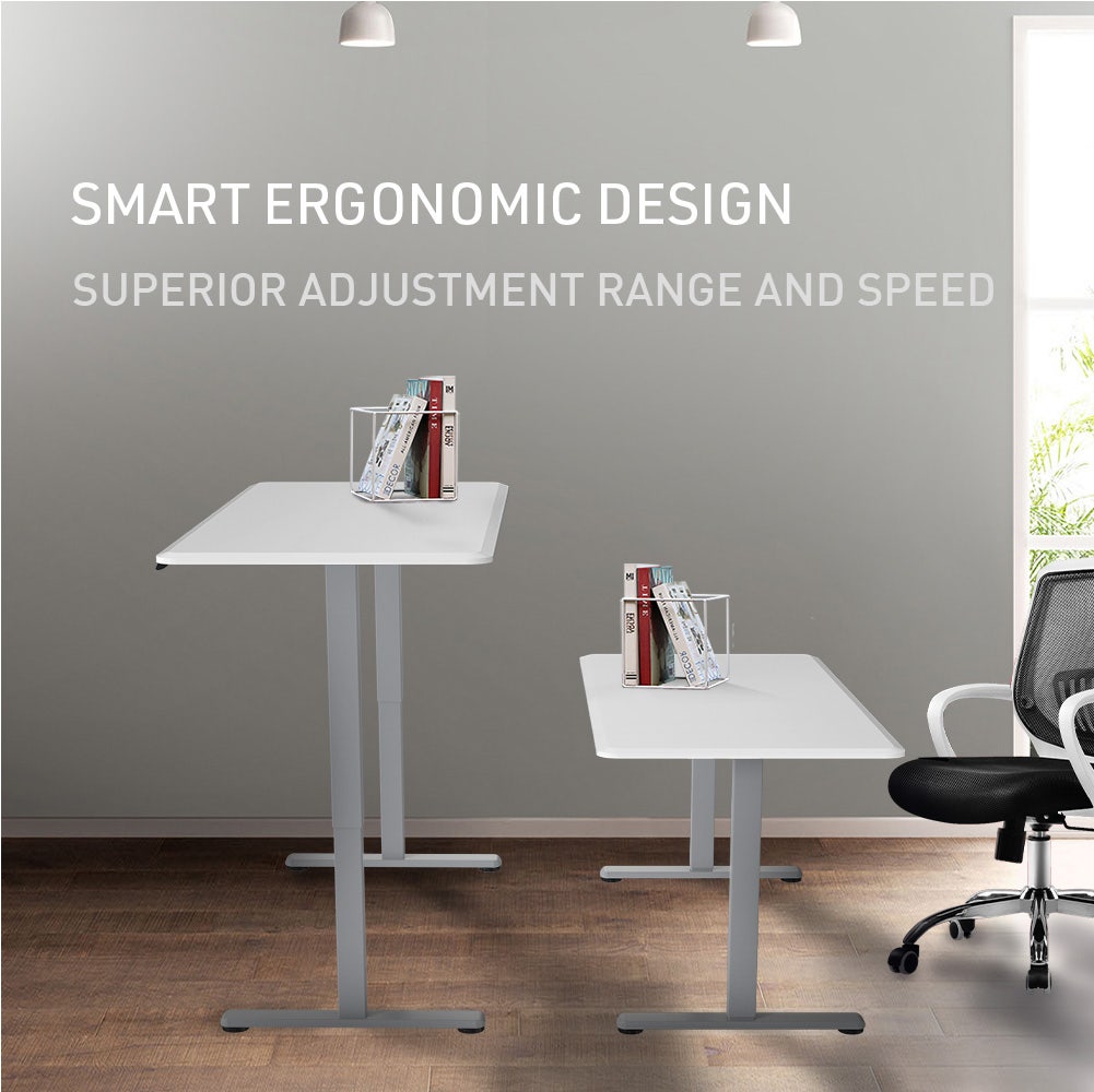 FORTIA Sit To Stand Up Standing Desk, 150x75cm, 72-118cm, Height Adjustable, 50kg Rated, Matte White/Silver Frame
