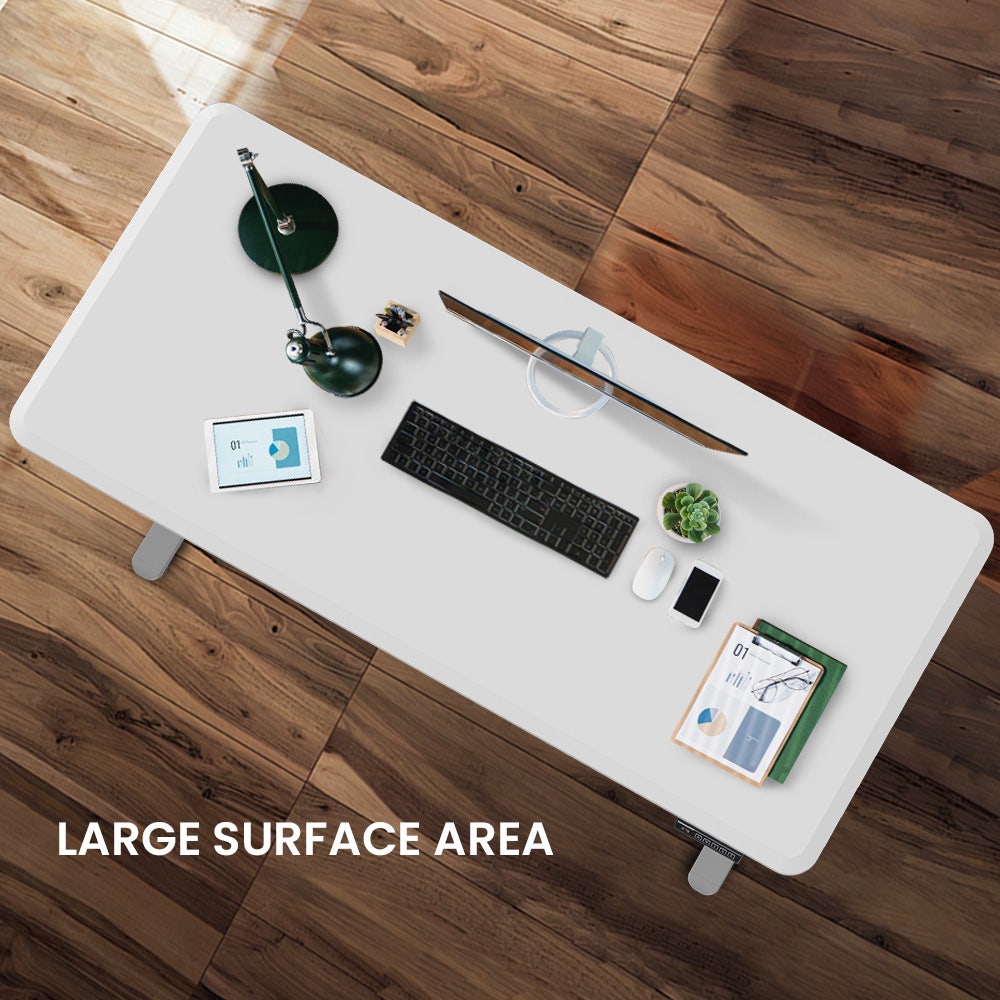 FORTIA Sit To Stand Up Standing Desk, 150x75cm, 72-118cm, Height Adjustable, 50kg Rated, Matte White/Silver Frame