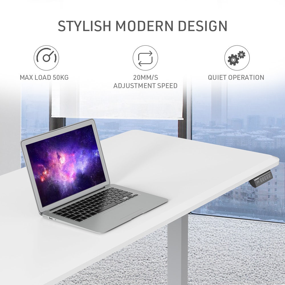 FORTIA Sit To Stand Up Standing Desk, 150x75cm, 72-118cm, Height Adjustable, 50kg Rated, Matte White/Silver Frame