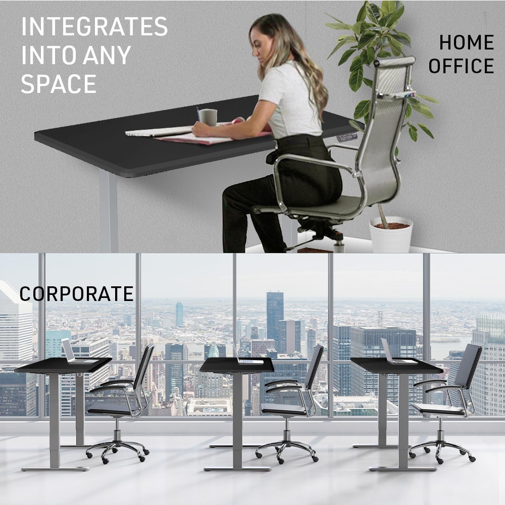 FORTIA Sit To Stand Up Standing Desk, 160x75cm, 72-118cm, Height Adjustable, 50kg Rated, Black/Silver Frame