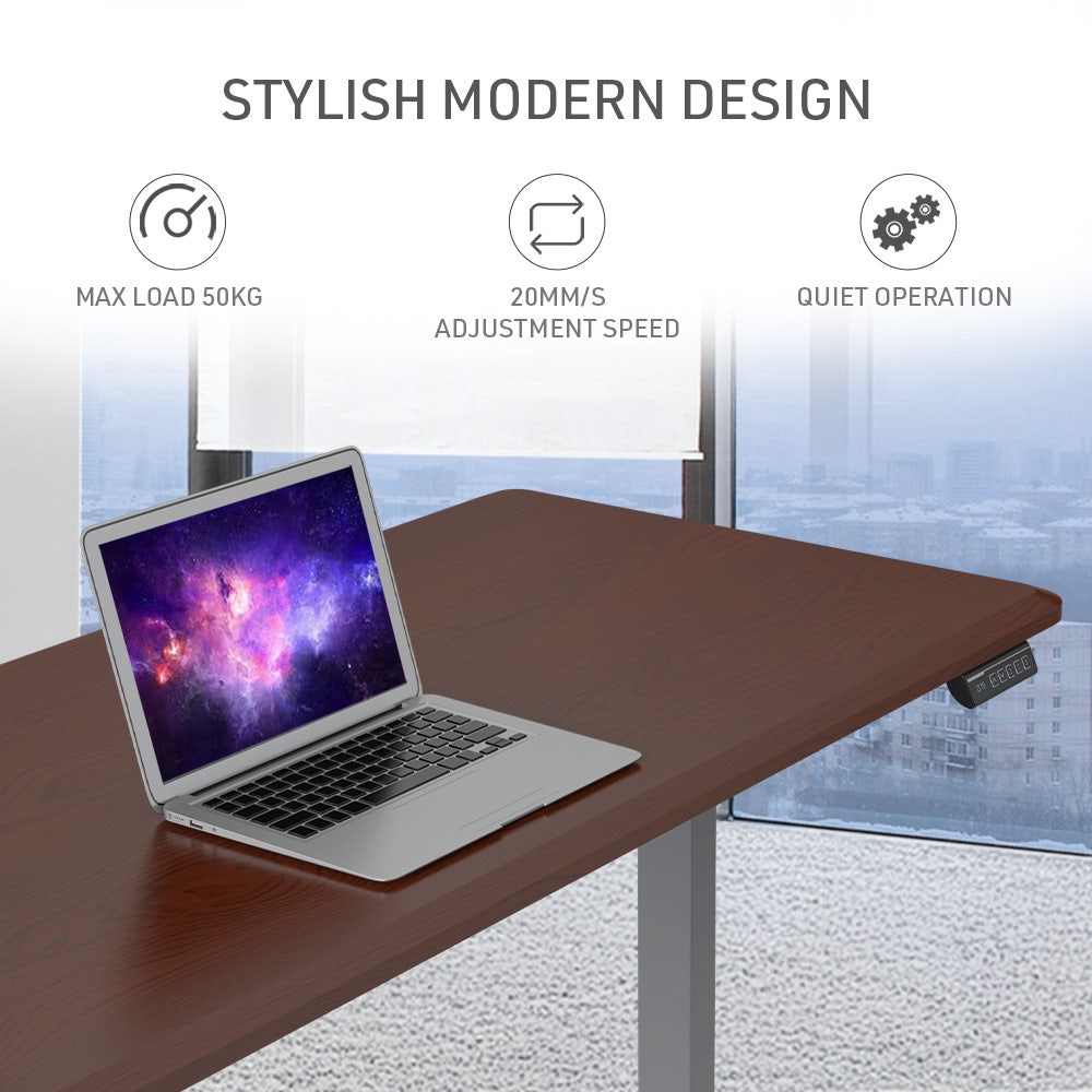 FORTIA Sit To Stand Up Standing Desk, 160x75cm, 72-118cm, Height Adjustable, 50kg Rated, Walnut Style/Silver Frame