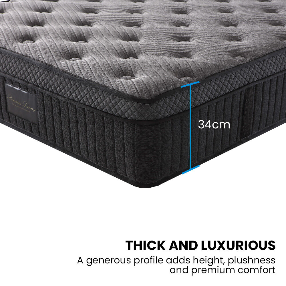 KINGSTON SLUMBER Premium Luxury 34cm King Mattress , Medium-Firm, Natural Latex Layer, Euro Top, 7-Zone Pocket Spring