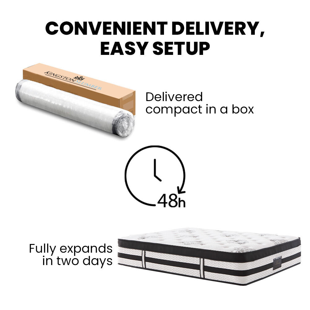 KINGSTON SLUMBER Luxury 34cm Double Mattress, Medium-Firm, Euro Top, 5-Zone Pocket Spring