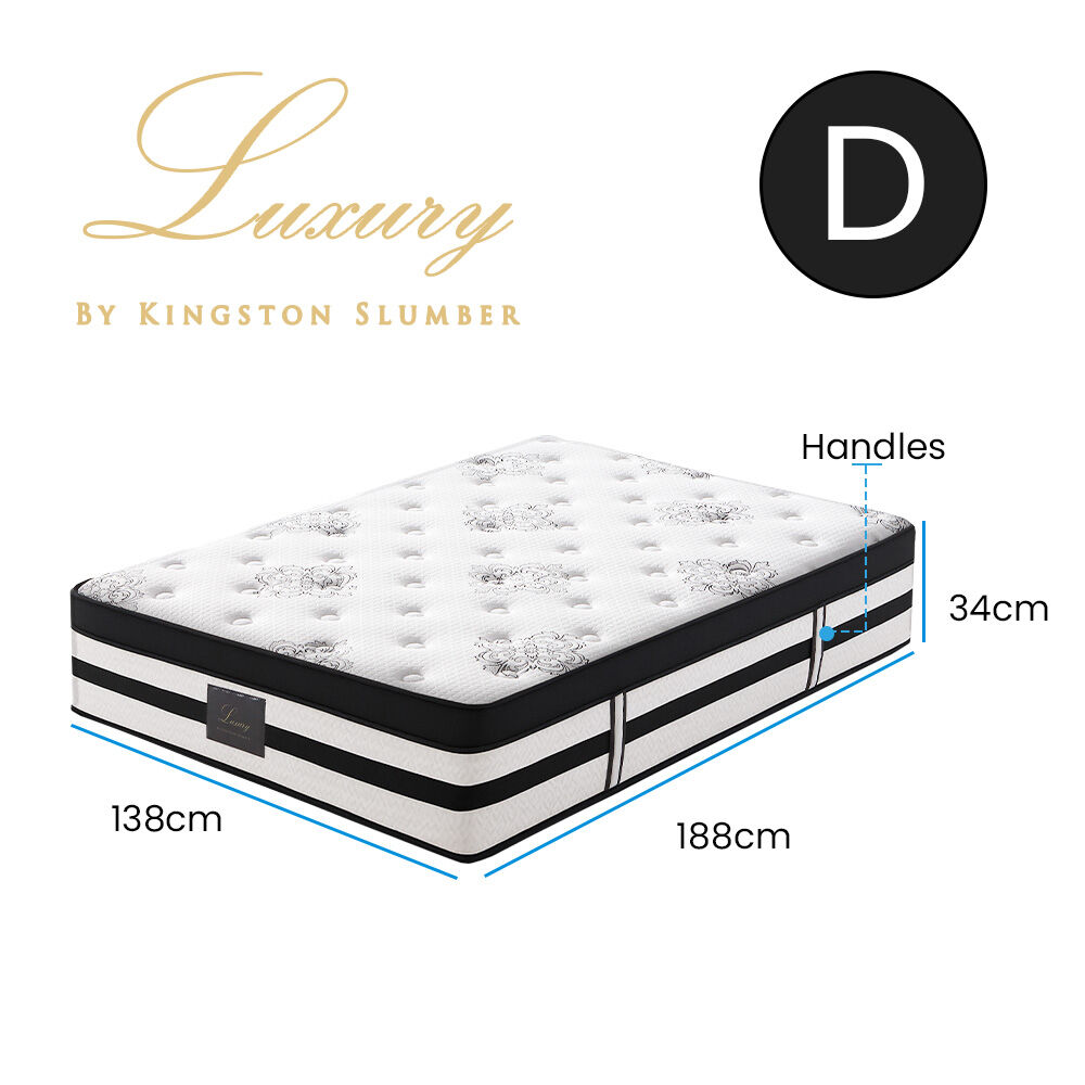 KINGSTON SLUMBER Luxury 34cm Double Mattress, Medium-Firm, Euro Top, 5-Zone Pocket Spring
