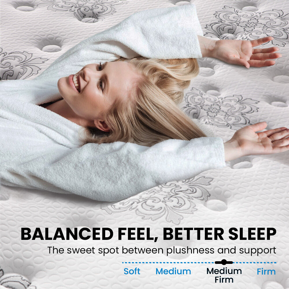 KINGSTON SLUMBER Luxury 34cm Queen Mattress, Medium-Firm, Euro Top, 5-Zone Pocket Spring