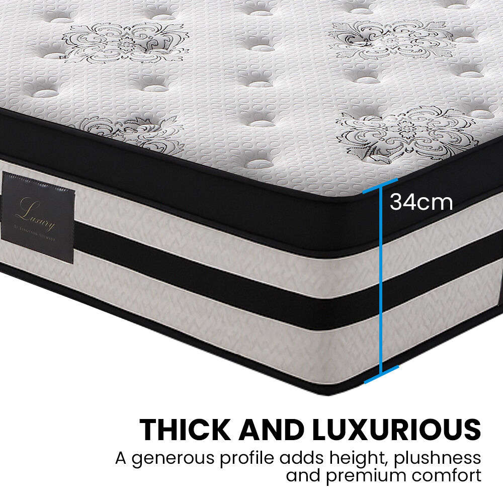 KINGSTON SLUMBER Luxury 34cm Queen Mattress, Medium-Firm, Euro Top, 5-Zone Pocket Spring