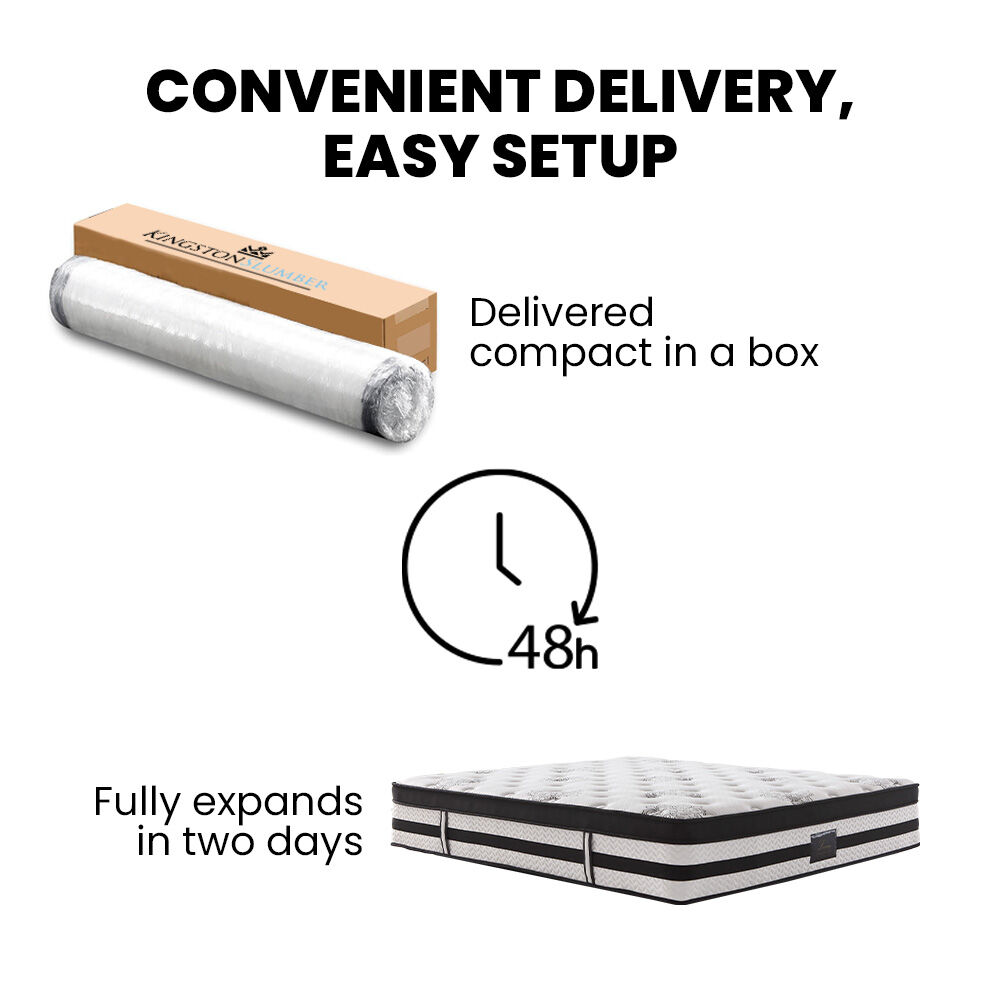 KINGSTON SLUMBER Luxury 34cm Queen Mattress, Medium-Firm, Euro Top, 5-Zone Pocket Spring