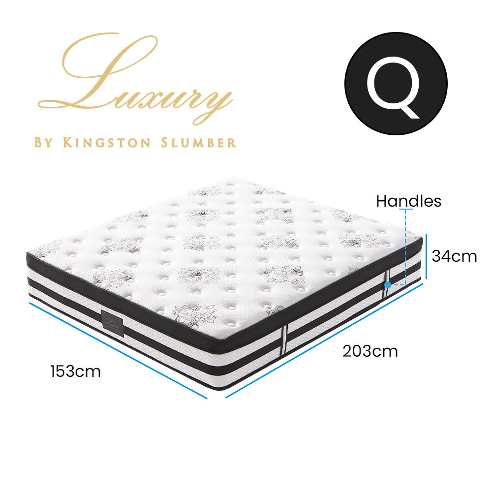 KINGSTON SLUMBER Luxury 34cm Queen Mattress, Medium-Firm, Euro Top, 5-Zone Pocket Spring